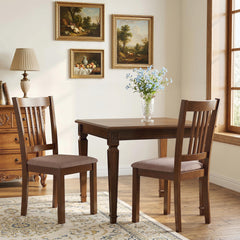 Dining Chairs Set of 2 Linen Upholstered Kitchen Chairs with Rubberwood Legs for Dining Room Living Room Walnut Taupe