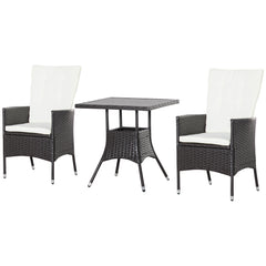 3 Piece Patio Bistro Set, PE Wicker Furniture Conversation Set w/ Tufted Cushion Reclining Chairs & Coffee Table, Cream