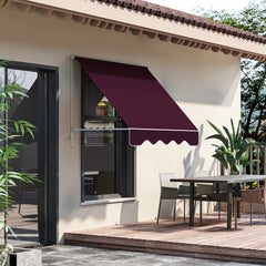6' Drop Arm Manual Retractable Window Awning Sun Shade Shelter for Patio Balcony Outdoor, Aluminum, Wine Red