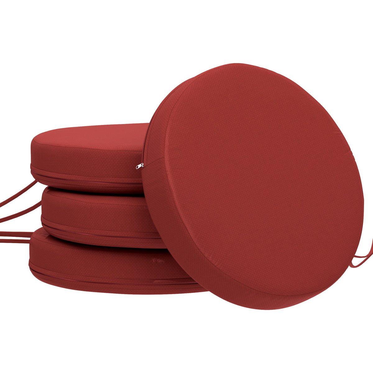 Patio Chair Cushions Set of 4 Round Seat Cushions for Dining Bistro Chairs Machine Washable, 15" x 15" x 3", Wine Red