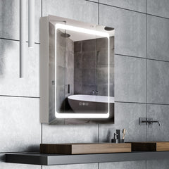 Wall-Mounted Plug-In Bathroom Organizer with 3 Storage Shelves, LED Lighted Medicine Cabinet with Mirror