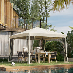 10' x 10' Pop Up Canopy Tent with Netting, Instant Gazebo, Screen House Room with Carry Bag, Height Adjustable, for Outdoor, Garden, Patio, Camping, Beige
