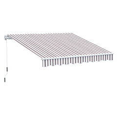 10' x 8' Retractable Awning, Patio Awnings, Sunshade Shelter w/ Manual Crank Handle, UV & Water-Resistant Fabric and Aluminum Frame for Deck, Balcony, Yard, Coffee Stripes
