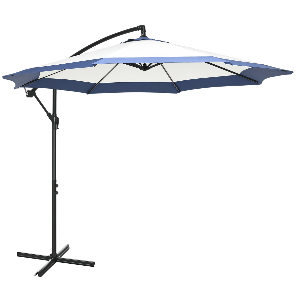 10FT Cantilever Umbrella, Offset Patio Umbrella with Crank and Cross Base for Deck, Backyard, Pool and Garden, Hanging Umbrellas, Navy Blue
