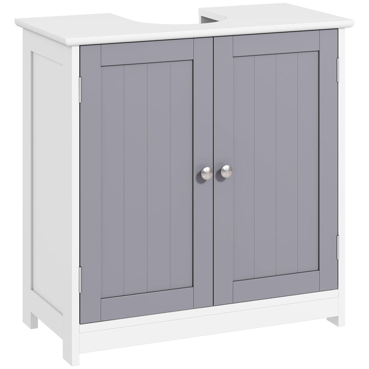 Pedestal Sink Storage Cabinet, Bathroom Sink Cabinet with U-Shape Cut-Out and Adjustable Shelf, White and Gray