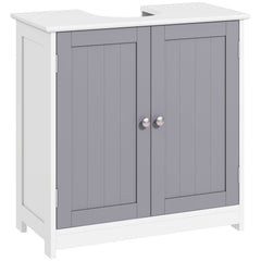 Pedestal Sink Storage Cabinet, Bathroom Sink Cabinet with U-Shape Cut-Out and Adjustable Shelf, White and Gray