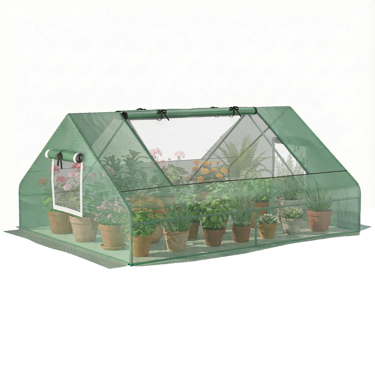 71" x 55" x 32" Mini Greenhouse, Small Green House, Garden Planting Shed, Outdoor Flower Planter Warm House with Zipper Windows, Green