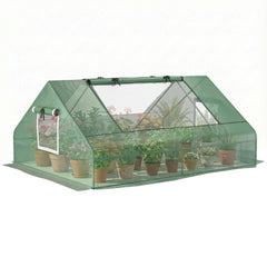 71" x 55" x 32" Mini Greenhouse, Small Green House, Garden Planting Shed, Outdoor Flower Planter Warm House with Zipper Windows, Green