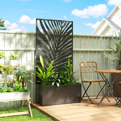 Metal Planter Box with Trellis, Raised Garden Bed with Trellis Large Leaf Cut-Out Privacy Screen for Climbing Plants