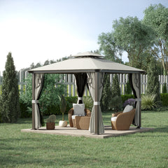 10' x 10' Patio Gazebo, Double Roof Outdoor Gazebo with Privacy Curtains, Mesh Netting, Aluminum Frame Outdoor Canopy Shelter, Cream White