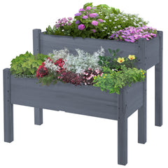 34"x34"x28" Raised Garden Bed 2-Tier Wooden Planter Box for Backyard, Patio to Grow Vegetables, Herbs and Flowers, Gray
