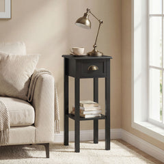 2-Tier Side Table with Drawer and Shelf, End Table for Living Room and Hallway, Black