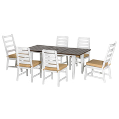 Patio Dining Set for 6, Outdoor Furniture Set with a Table & Chairs, Cushions, Umbrella Hole for Garden, Backyard, or Poolside, Beige