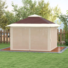 13' x 13' Pop Up Gazebo Instant Canopy Tent Shelter with 2-Tier Roof, Carry Bag, Wight Bags for Outdoor, Garden, Brown