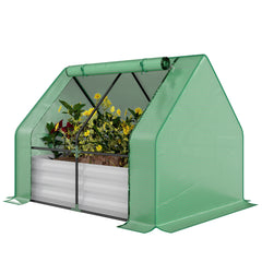 4 x 3 x 3ft Raised Garden Bed with Mini Greenhouse, Galvanized Raised Garden Bed with Cover for Herbs and Vegetables, Small Greenhouse for Patio Garden Balcony, Green and Gray