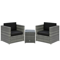 Wicker Bistro Patio Set, 2 Porch Chairs & Glass Table, Black