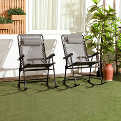 Outdoor Rocking Chair Set of 2, Patio Folding Lawn Rocker Set with Headrests for Yard, Patio, Deck, Backyard, Gray