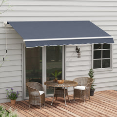 12' x 8' Patio Awning, Canopy Retractable Sun Shade Shelter w/ Manual Crank Handle for Deck, Yard, Dark Gray