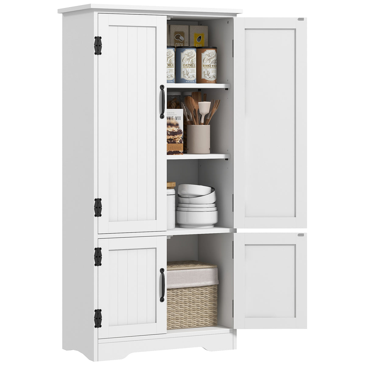 Accent Floor Storage Cabinet Kitchen Pantry with Adjustable Shelves and 2 Lower Doors, White