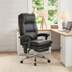 Massage Office Chair with 6-Point Vibration, Pet-Friendly Faux Leather Ergonomic Executive Desk Chair, Black