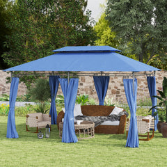 10' x 13' Double Roof Patio Gazebo, Outdoor Gazebo with Curtains, for Garden, Lawn, Backyard and Deck, Dark Blue