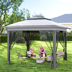 12' x 12' Pop Up Canopy Tent with Netting and Carry Bag, Instant Sun Shelter with 137 sq.ft Shade, Tents for Parties, Height Adjustable, for Outdoor, Garden, Patio, Gray