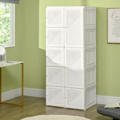 Portable Wardrobe Closet, Folding Bedroom Armoire, Clothes Storage Organizer with Cube Compartments, Hanging Rod, Magnet Doors, White