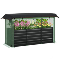 Galvanized Steel Planter Box with Crop Cage and Shade Cloth, Raised Garden Bed for Flowers, Veggies and Herbs, Dark Gray