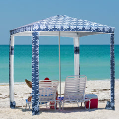 Quick Beach Cabana Canopy Umbrella, 6.5' Easy-Assembly Sun-Shade Shelter with Sandbags and Carry Bag, Cool UV50+ Fits Kids & Family, Blue Coconut Palm