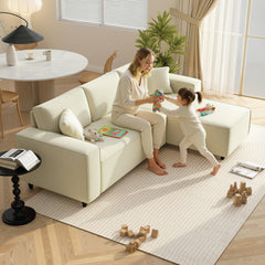 Corner Sofa with Reversible Chaise Lounge, Corduroy L-Shaped Sectional Sofa with Pocket Spring, Cream White