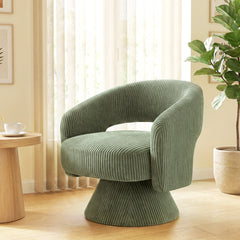 Swivel Barrel Accent Chair, Modern Upholstered Living Room Chair with Thick Padding for Reading, Green