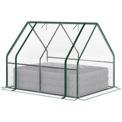 4 x 3 x 3ft Raised Garden Bed with Mini Greenhouse, Galvanized Raised Garden Bed with Cover for Herbs and Vegetables, Small Greenhouse for Patio Garden Balcony, Clear and Gray