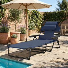 Folding Lounge Chair w/ Reclining Back, Navy Blue