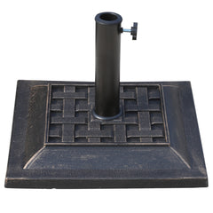 20 lbs Patio Market Umbrella Base Stand Resin Parasol Holder Square with Beautiful Decorative Pattern & Easy Setup, for Φ1.5", Φ1.89" Pole, for Beach, Lawn, Deck, Backyard, Garden, Bronze