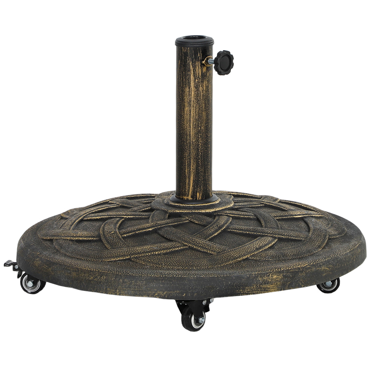Round Patio Umbrella Base with Wheels, 44 lbs Resin Umbrella Stand Base, Heavy Duty Patio Umbrella Holder for 1.3"/1.5"/1.9" Umbrella Poles for Outdoor, Lawn, Poolside, Bronze