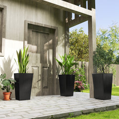 Tall Planters for Outdoor Plants Set of 3, 24 In Taper Planters with Drainage Holes, Rattan Decor Plant Pots for Indoor Outdoor Front Porch Patio Backyard, Black