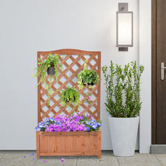 46" Wooden Planter with Trellis, Raised Garden Bed to Grow Vegetables, Herbs, Flowers for Backyard, Patio, Brown