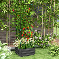 Galvanized Planter Box, 24" x 24" x 73.5" Raised Garden Bed with Tomato Cage for Climbing Vines, Dark Gray