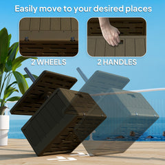 Patio Umbrella Base with Table Tray, Heavy Duty Weighted Umbrella Stand， Wheels Handles, 176lbs，Stand Filling, Brown