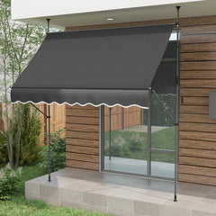 8' x 4' Manual Retractable Awning, Non-Screw Patio Awning, UV Resistant for Window or Door, Dark Gray