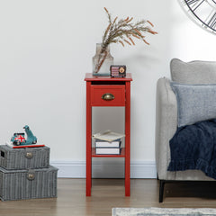 2-Tier Side Table with Drawer and Shelf, End Table for Living Room and Hallway, Red