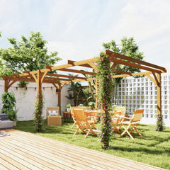 20' x 10' Wood Pergola, Outdoor Gazebo Grape Trellis with Stable Structure for Climbing Plant Support, Dark Brown