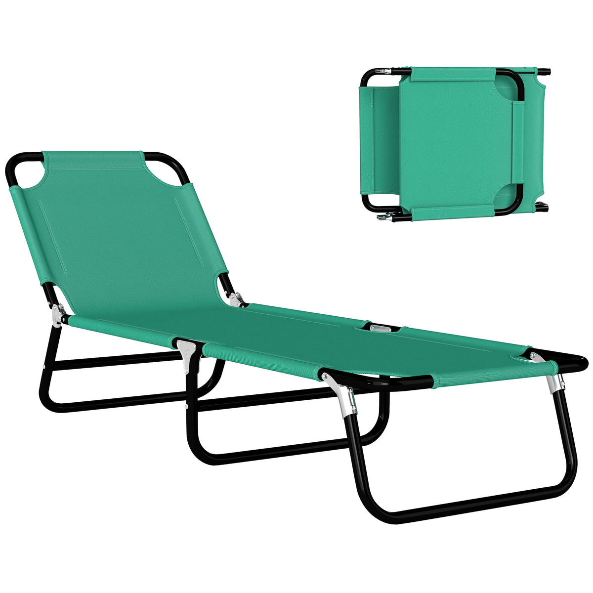 Portable Folding Adjustable Sun Beach Lounger / Camping Cot - Green