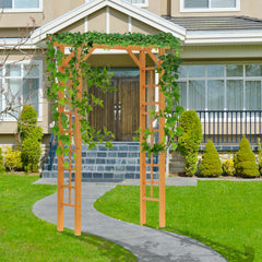 7' Wood Steel Outdoor Garden Arched Trellis Arbor with Natural Fir Wood & Side Panel for Climbing Vines, Orange