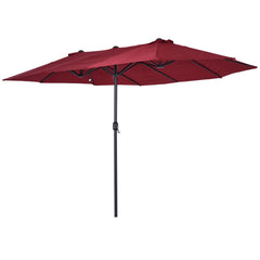 Extra Large 15 ft Patio Umbrella, Double-Sided Large Outdoor Umbrella with Crank Handle and Air Vents for Backyard, Deck, Pool, Market, Wine Red