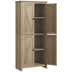 72" Freestanding Kitchen Pantry Cabinet, Farmhouse Tall Storage Cabinet with 4 Door Cabinets and Adjustable Shelves for Dining Room, Natural