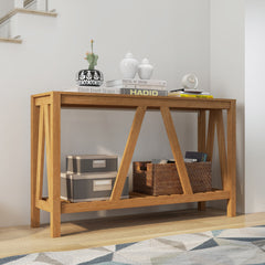 Console Table, Farmhouse Entryway Table with Storage Slatted Shelf, Rustic Sofa Table with Anti-Tipper for Living Room, Hallway, Brown