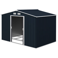 9' x 6' Outdoor Storage Shed, Garden Tool Metal Shed with Foundation Kit, Double Lockable Door, Air Vents and Sloping Roof, for Backyard, Patio, Lawn, Dark Gray