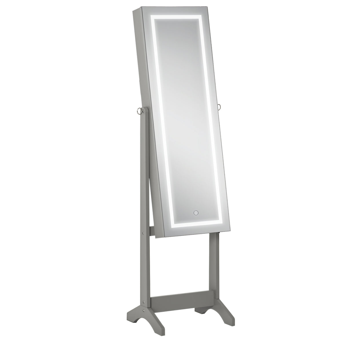 Floor Standing Jewelry Cabinet with LED Light, Lockable Jewelry Organizer with Full-Length Mirror, and 4 Adjustable Angles, Grey
