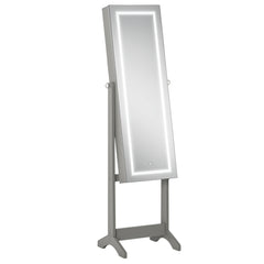 Floor Standing Jewelry Cabinet with LED Light, Lockable Jewelry Organizer with Full-Length Mirror, and 4 Adjustable Angles, Grey